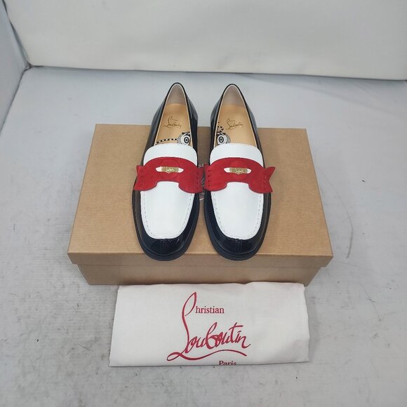 Christian Louboutin Boys Black White Red Penny Loafer - Picture 1 of 13